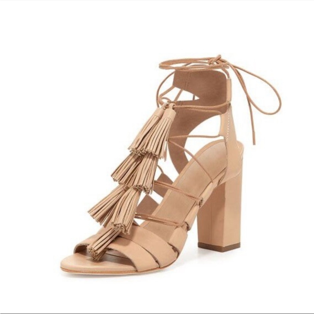 LOEFFLER RANDALL Beige Luz Tassel Lace-Up Leather Sandal Pumps Size 7.5 NWT